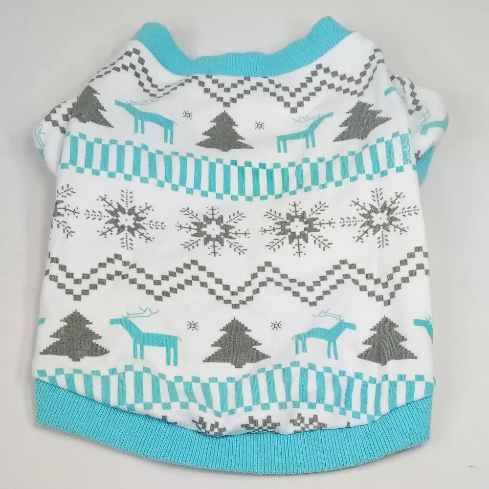 Blue White Dog Christmas Holiday Shirt Sz Small